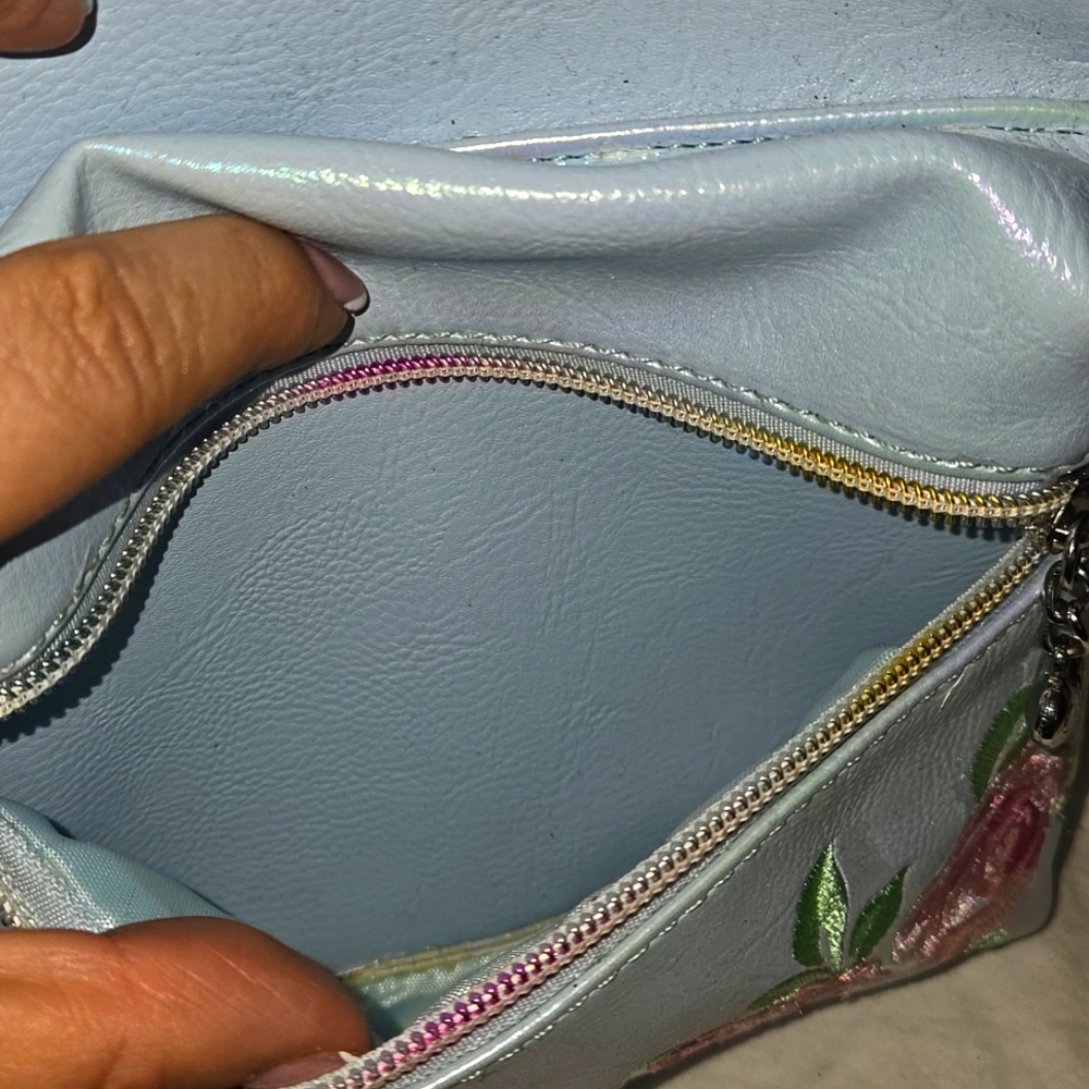 Omg Accessories Embroidered Roses Backpack Light Blue Gently Used View 5